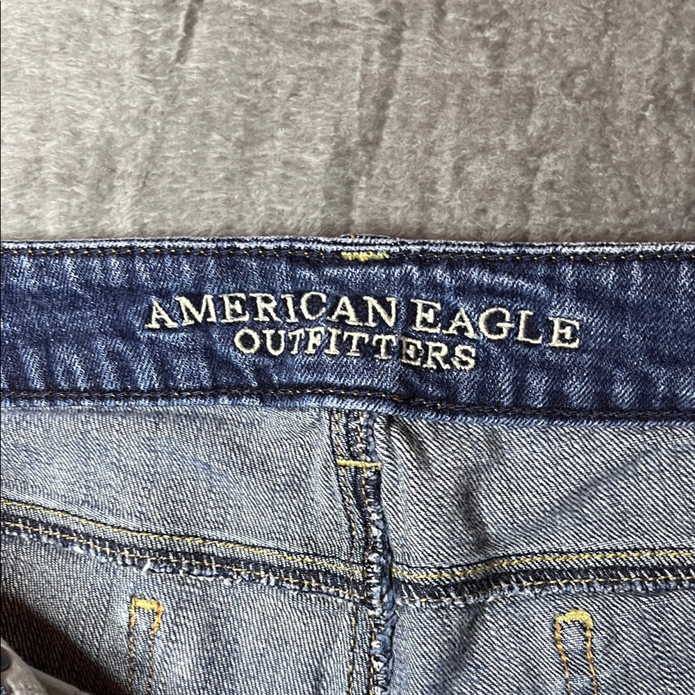 American Eagle Outfitters Dark Blue Denim Shorts with Black Lace Side Trim - Picture 2 of 10